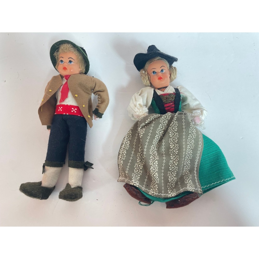 Vintage German Austrian Souvenir Dolls Pair Traditional‎ Alpine Folk Costume Set